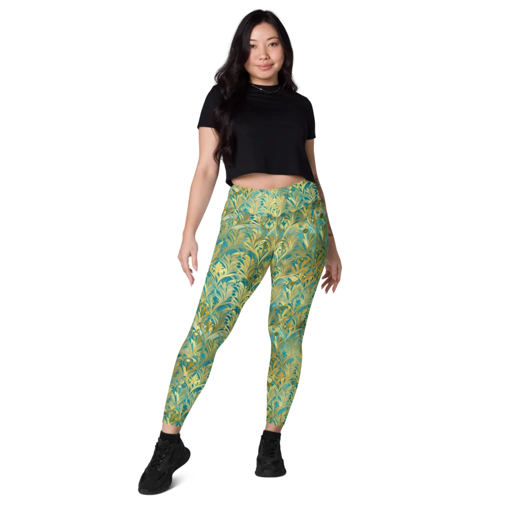 Turquoise Plumage on Leggings with Pockets — Front