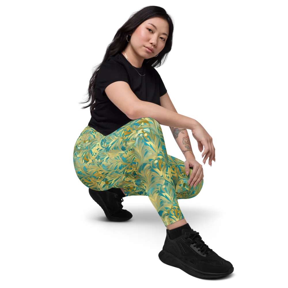 Turquoise Plumage on Leggings with Pockets — Right Front