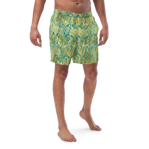 Turquoise Plumage on a Swim Trunks
