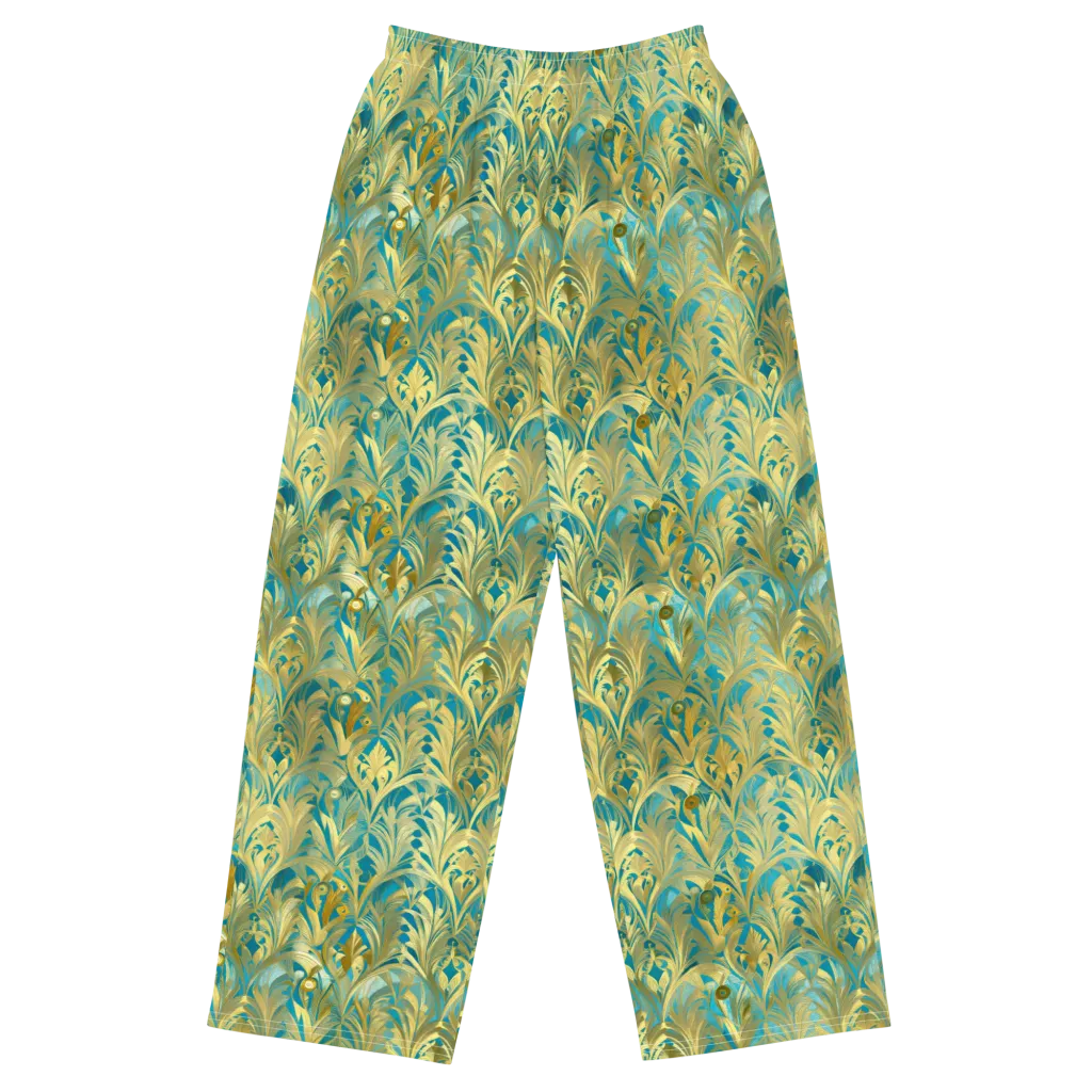 Turquoise Plumage on Wide-Leg Pants — Front