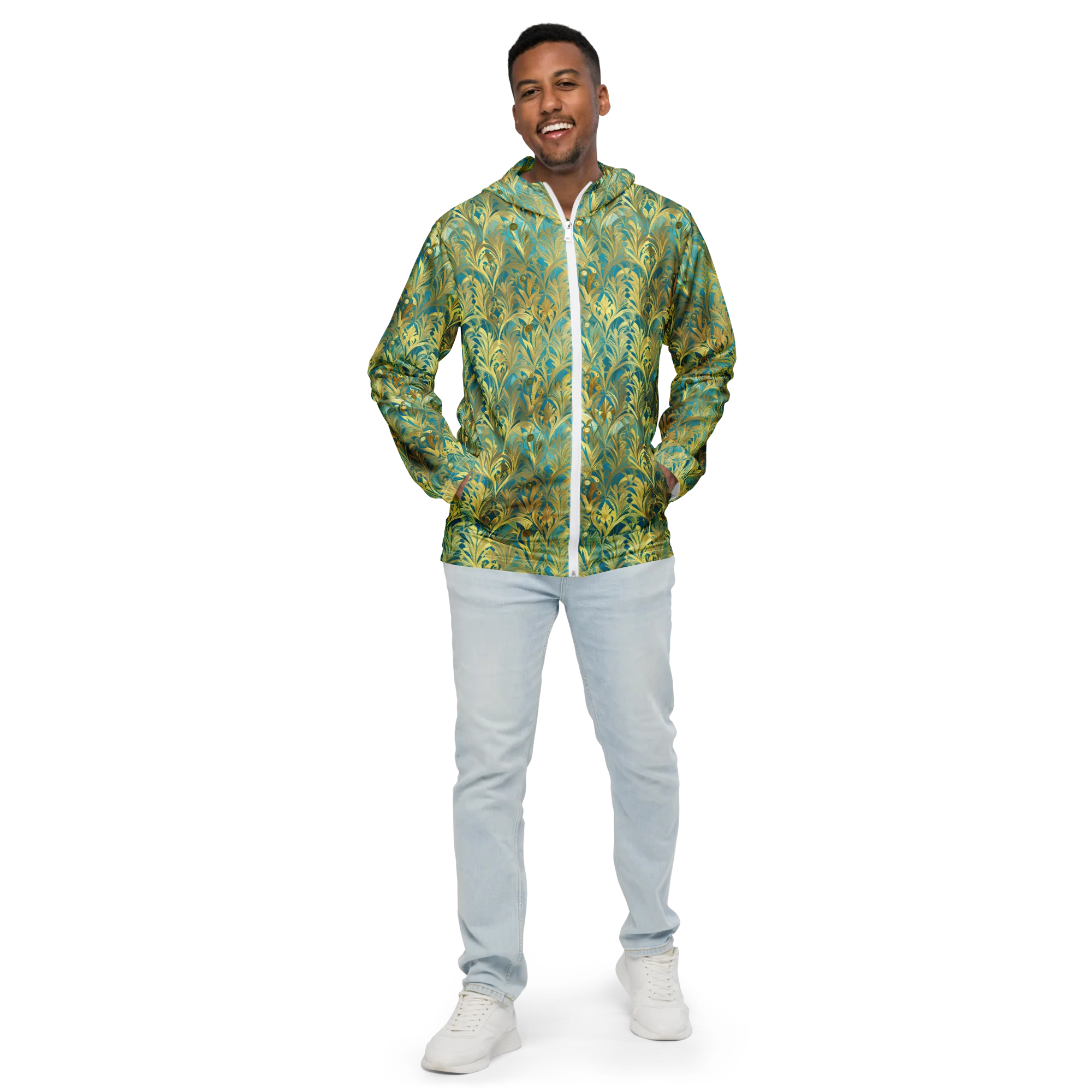 Turquoise Plumage on Men's Windbreaker — Front