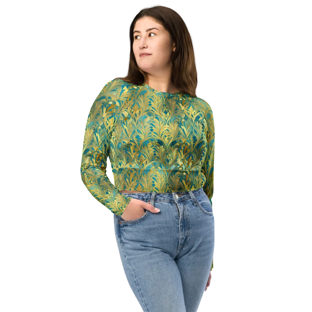 Turquoise Plumage on Long Sleeve Crop Top — Front