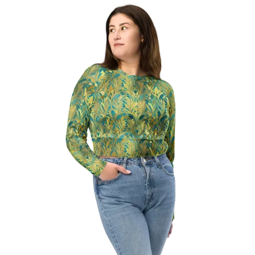 Turquoise Plumage on a Long Sleeve Crop Top