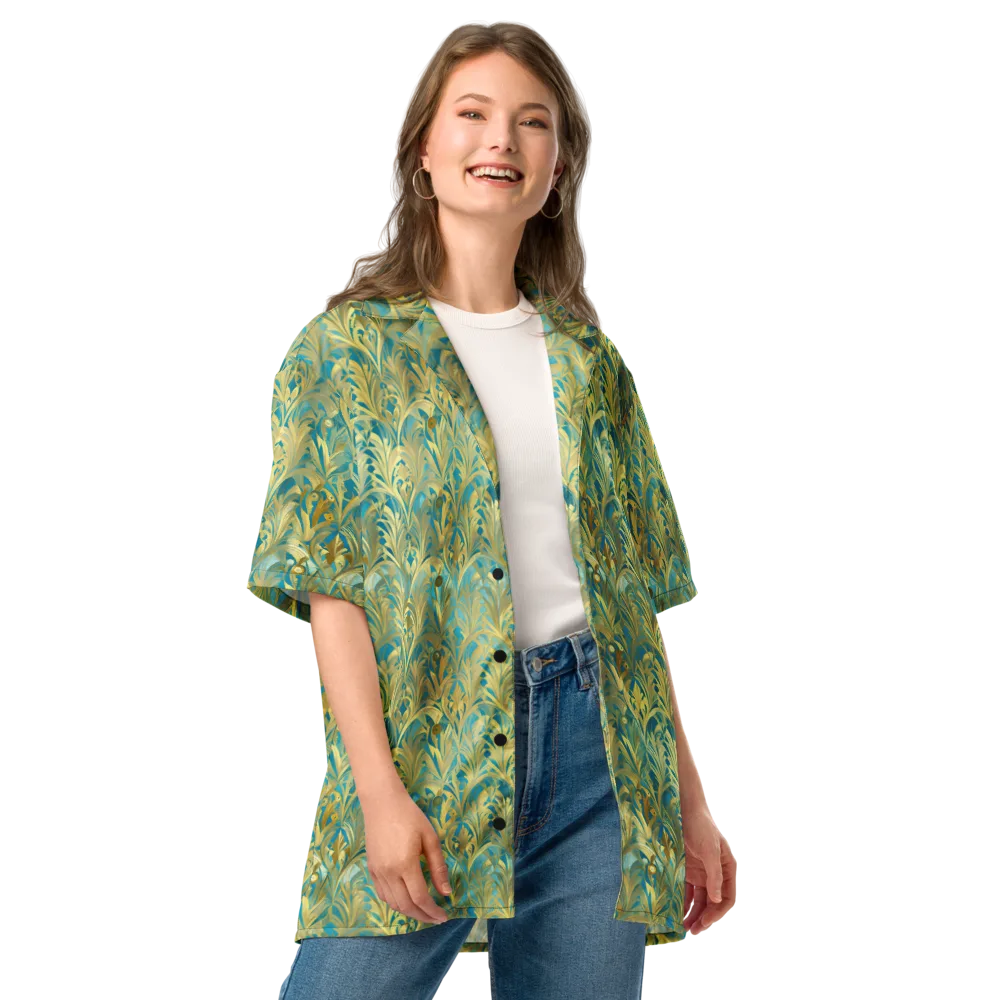 Turquoise Plumage on Button Shirt — Front