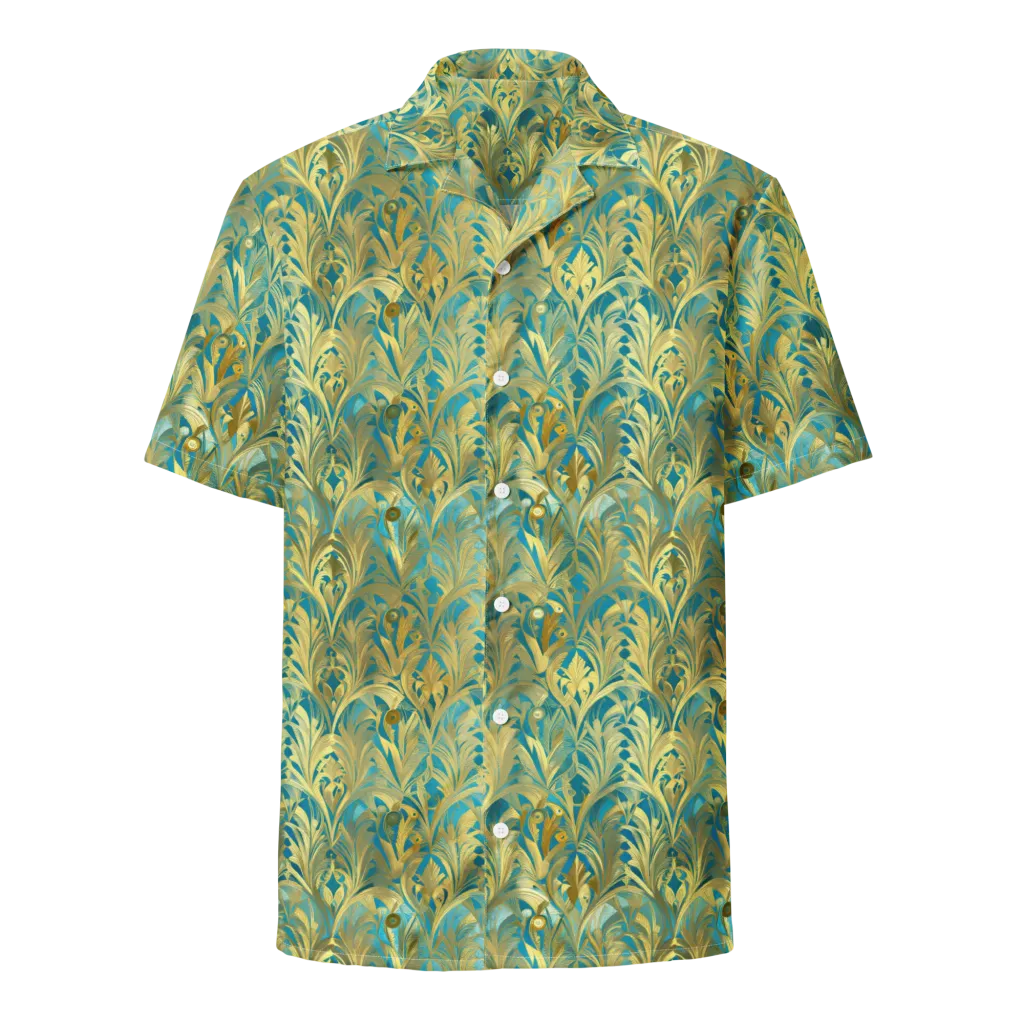 Turquoise Plumage on Button Shirt — Front