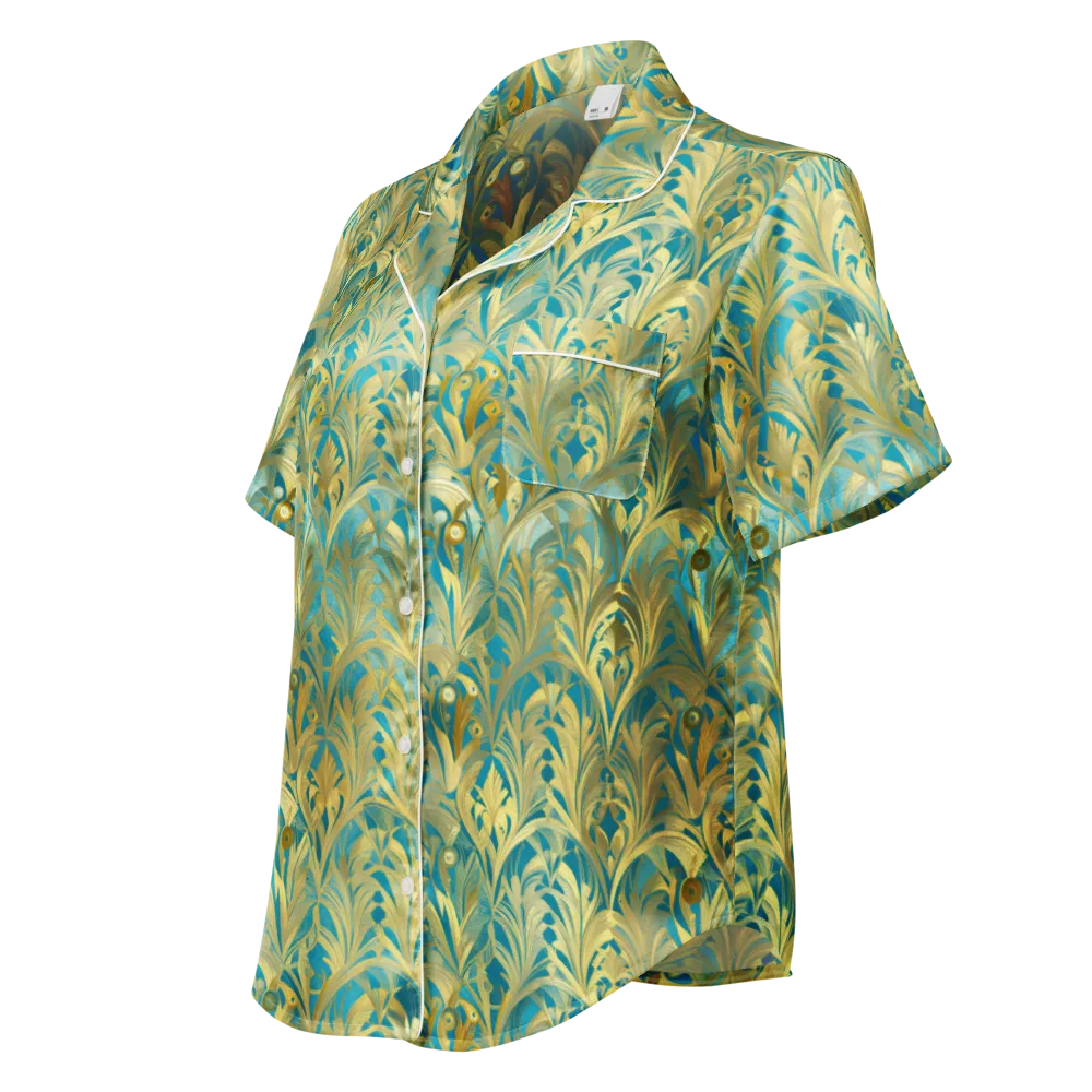 Turquoise Plumage on Women's Short Sleeve Pajama Top — Left Front
