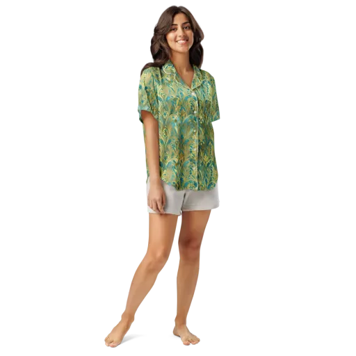Turquoise Plumage on a Women's Short Sleeve Pajama Top