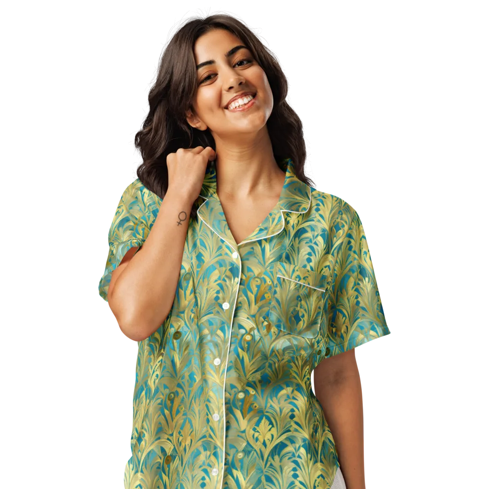 Turquoise Plumage on Women's Short Sleeve Pajama Top — Front