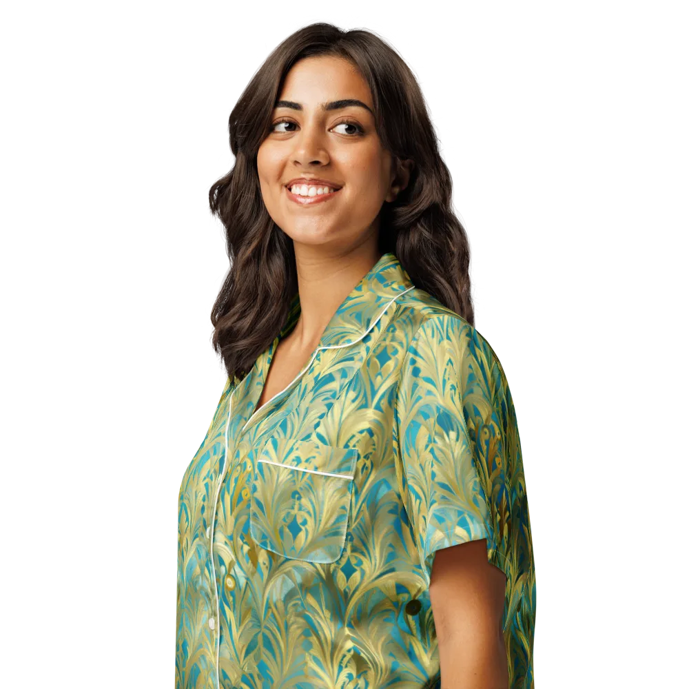 Turquoise Plumage on Women's Short Sleeve Pajama Top — Left Front