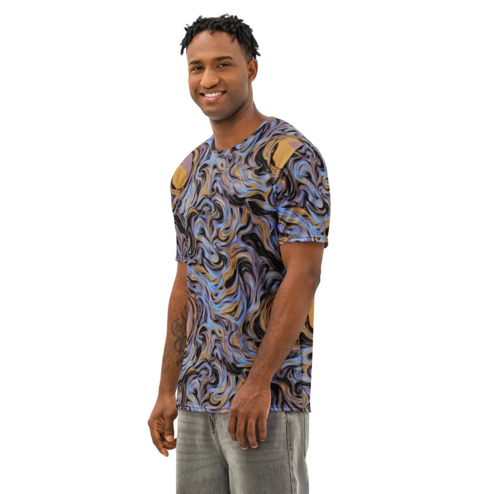 Sapphire Smoke on Men's Cotton Crew Neck T-Shirt — Left Front