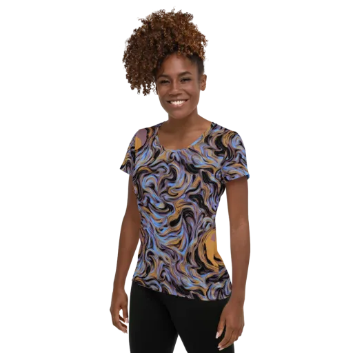 Sapphire Smoke on a Women's Athletic T-Shirt