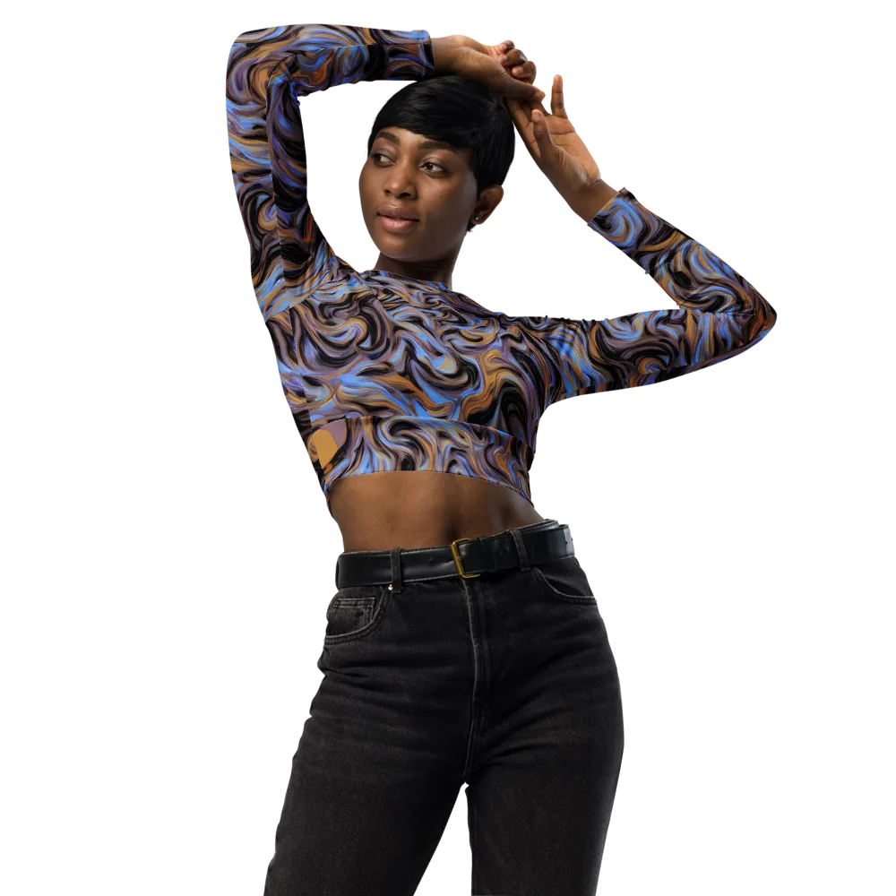 Sapphire Smoke on Long Sleeve Crop Top — Front