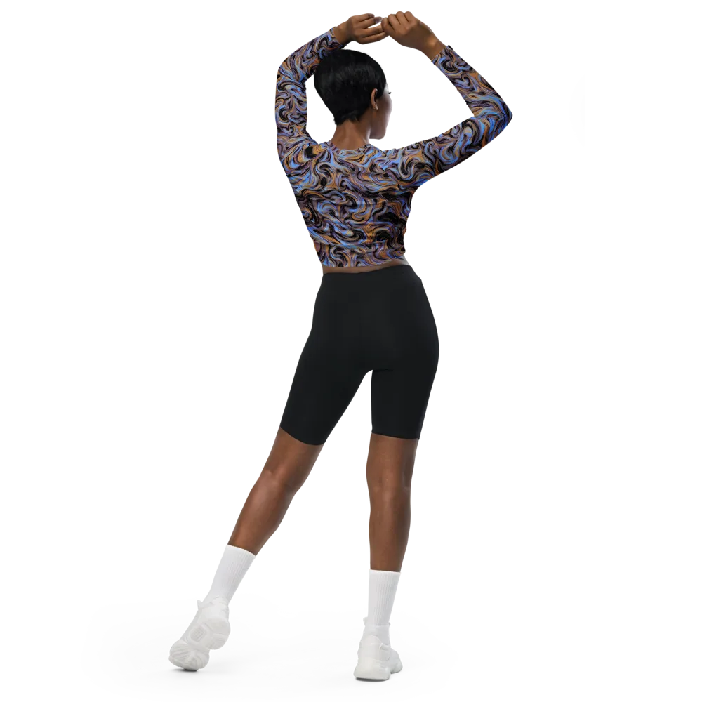 Sapphire Smoke on Long Sleeve Crop Top — Back