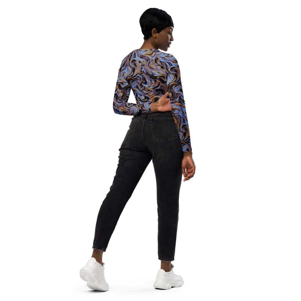 Sapphire Smoke on Long Sleeve Crop Top — Right Back