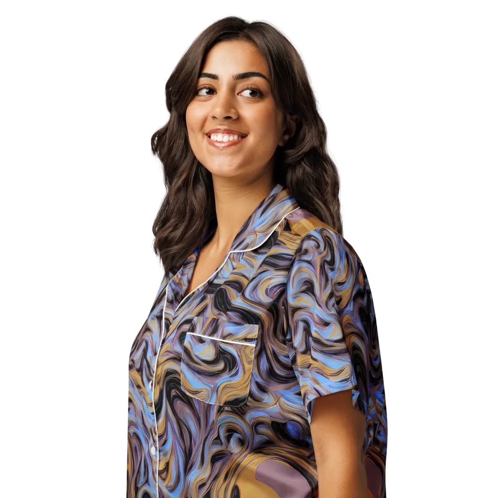 Sapphire Smoke on Women's Short Sleeve Pajama Top — Left Front