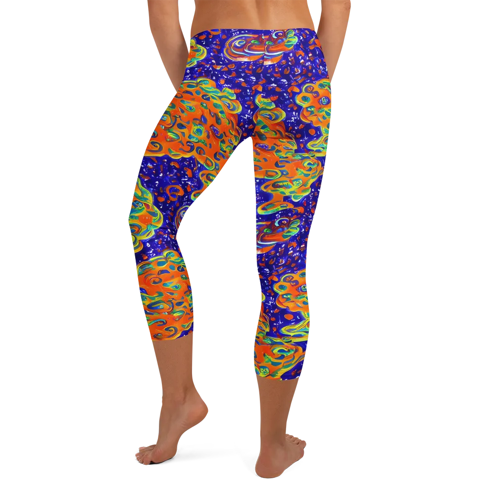 Blue Flame Bloom on Capri Leggings — Back
