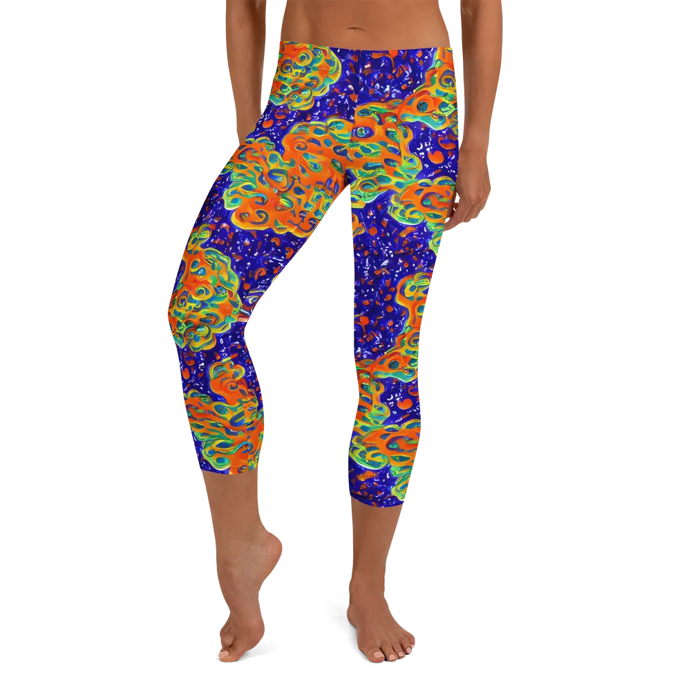Blue Flame Bloom on Capri Leggings — Front