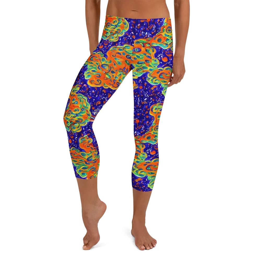 Blue Flame Bloom on Capri Leggings — Front