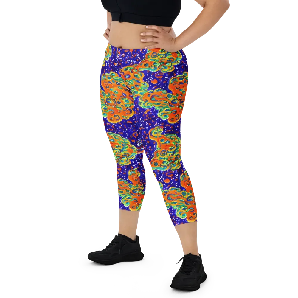 Blue Flame Bloom on Capri Leggings — Front