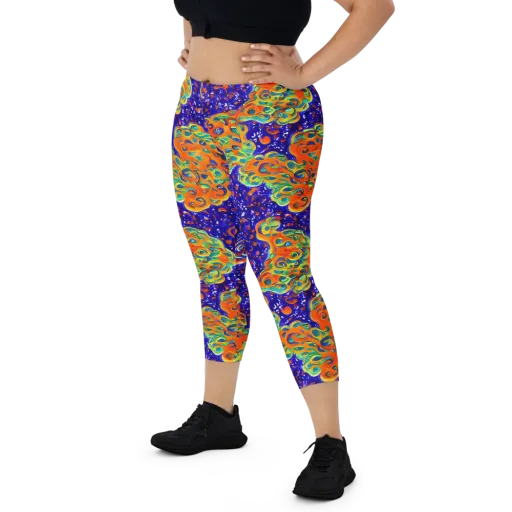 Blue Flame Bloom on a Capri Leggings