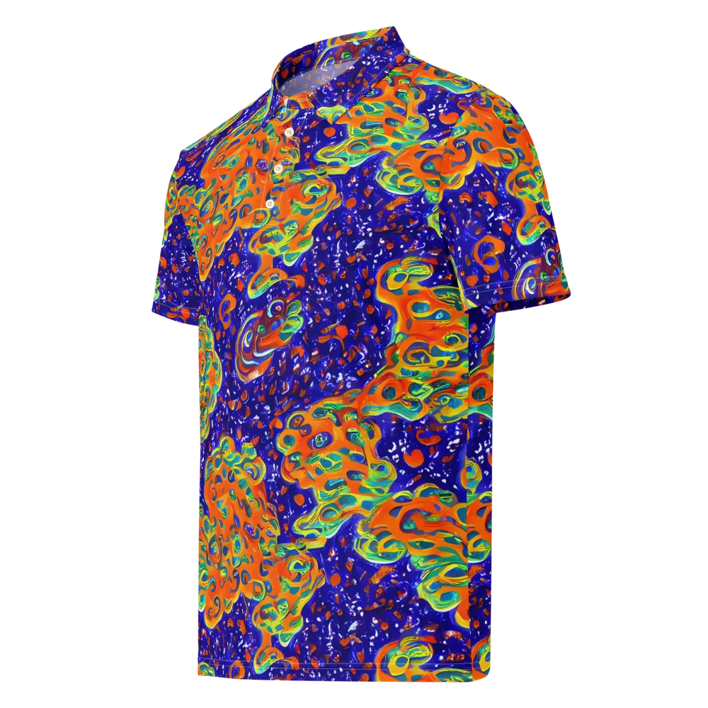 Blue Flame Bloom on Men's Slim Fit Polo Shirt — Left Front