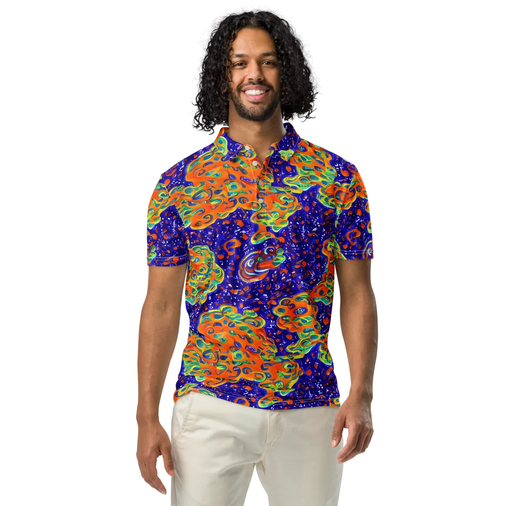 Blue Flame Bloom on Men's Slim Fit Polo Shirt — Front