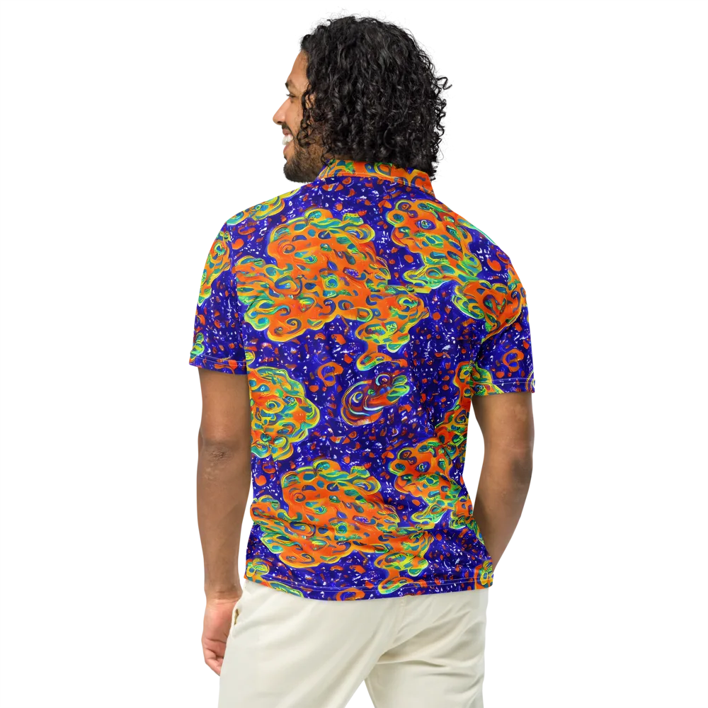 Blue Flame Bloom on Men's Slim Fit Polo Shirt — Back