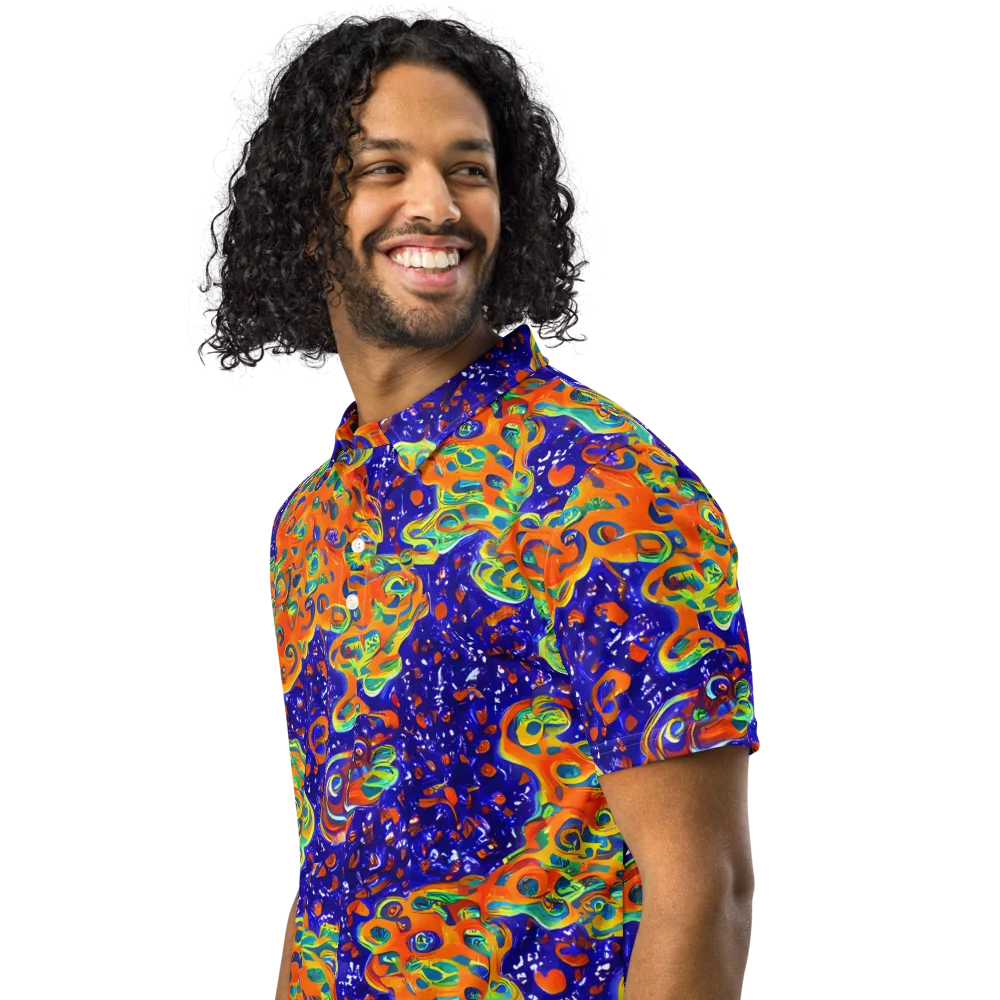 Blue Flame Bloom on Men's Slim Fit Polo Shirt — Left Front
