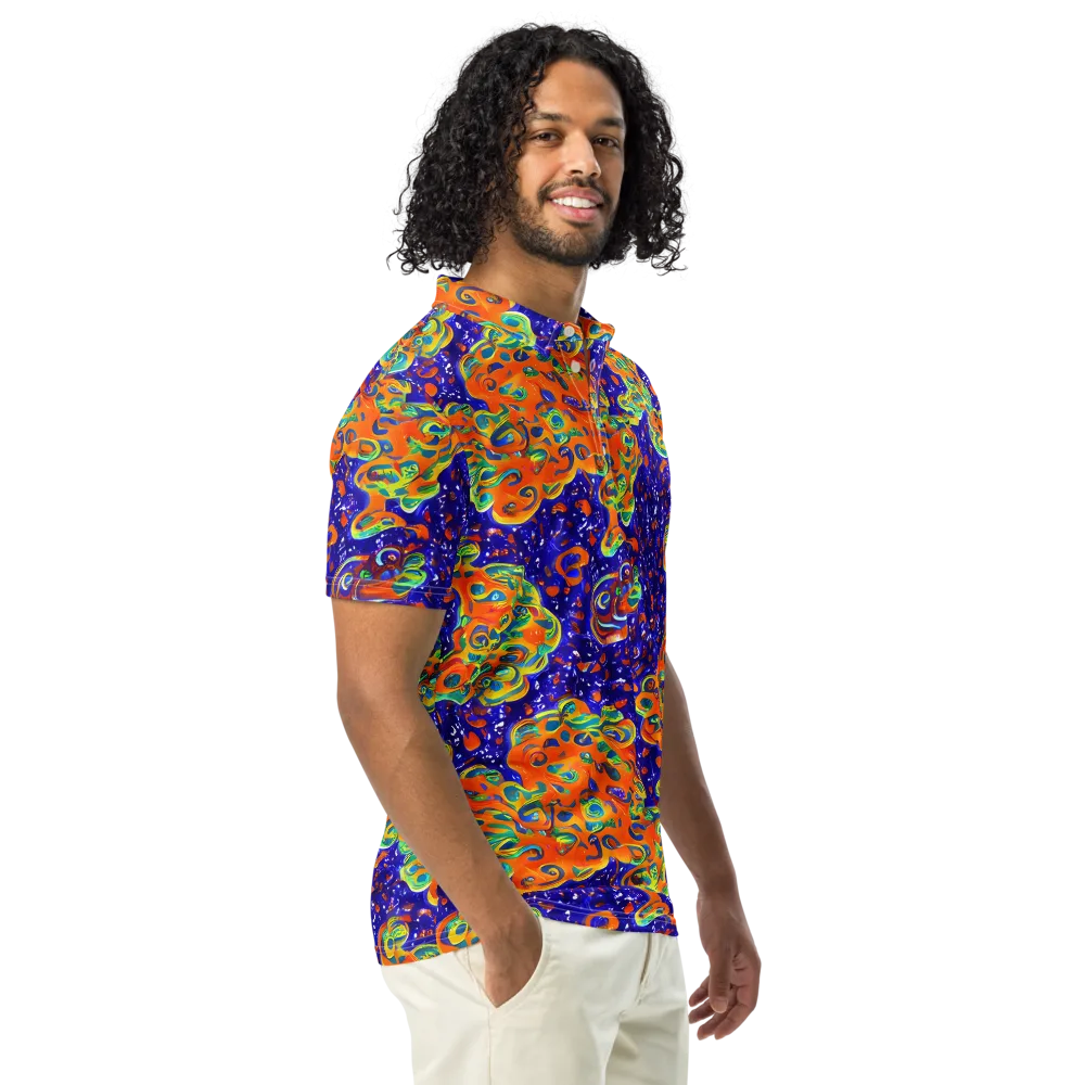 Blue Flame Bloom on Men's Slim Fit Polo Shirt — Right Front