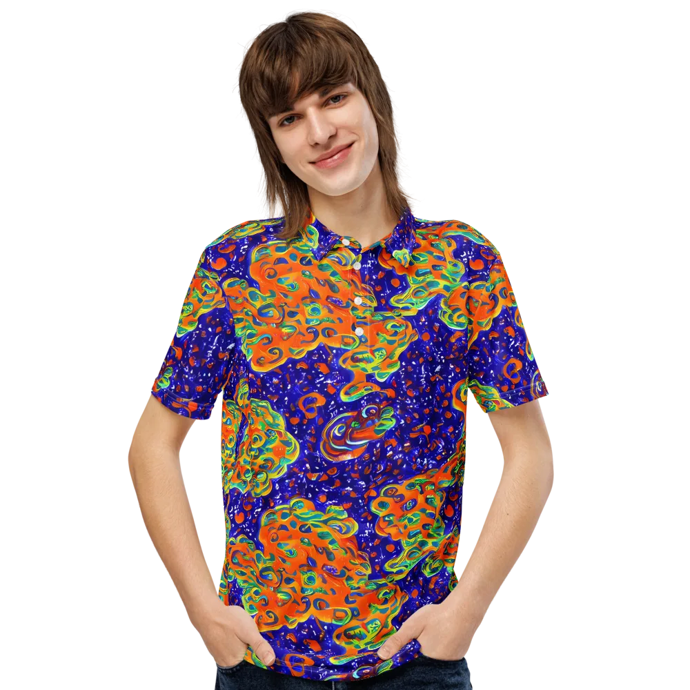 Blue Flame Bloom on Men's Slim Fit Polo Shirt — Front