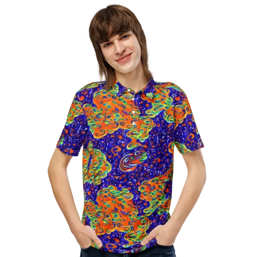 Blue Flame Bloom on a Men's Slim Fit Polo Shirt
