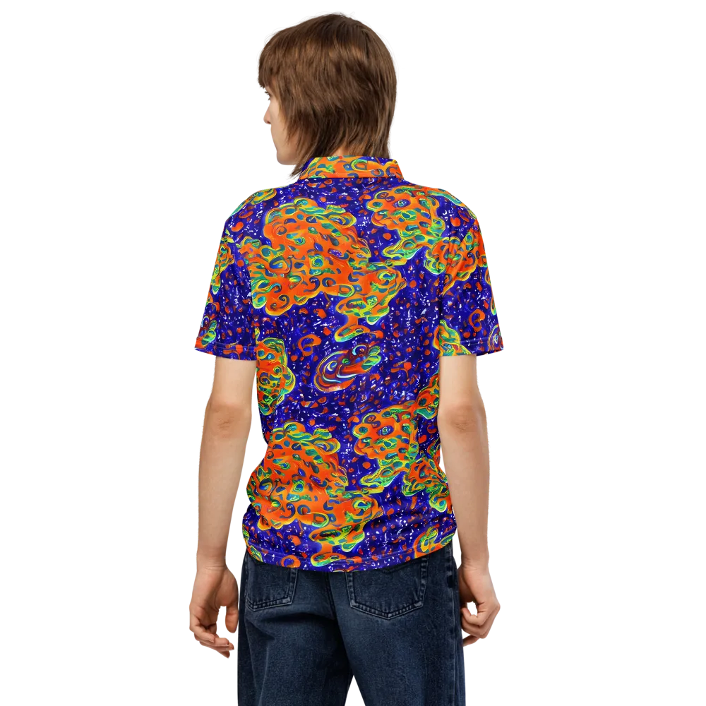 Blue Flame Bloom on Men's Slim Fit Polo Shirt — Back