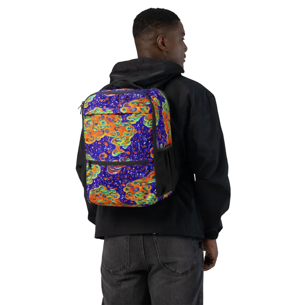 Blue Flame Bloom on Utility Backpack — Back
