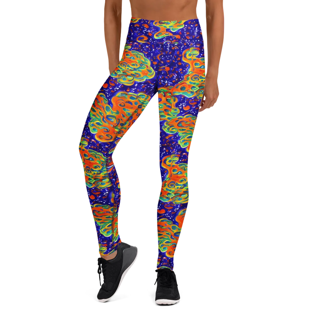 Blue Flame Bloom on Yoga Leggings — Front