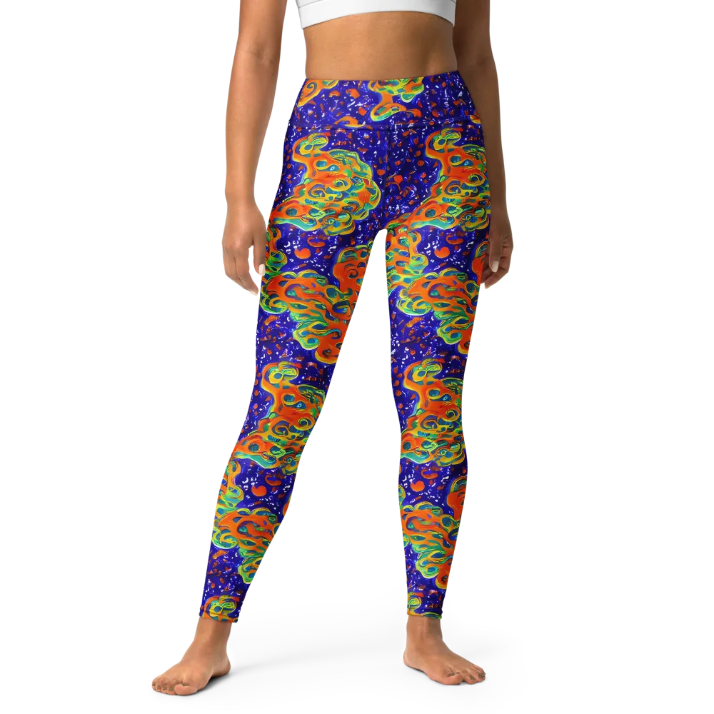 Blue Flame Bloom on Yoga Leggings — Front