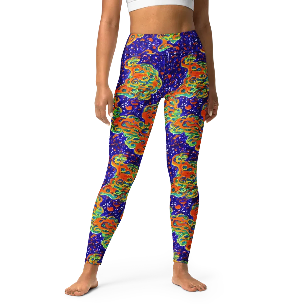 Blue Flame Bloom on Yoga Leggings — Front