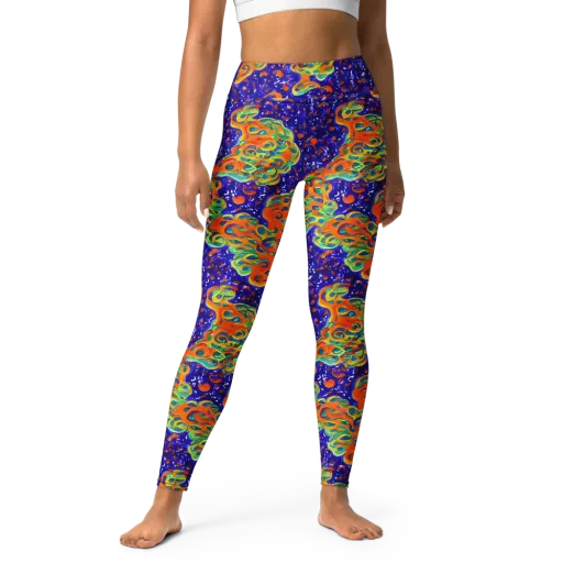 Blue Flame Bloom on a Yoga Leggings