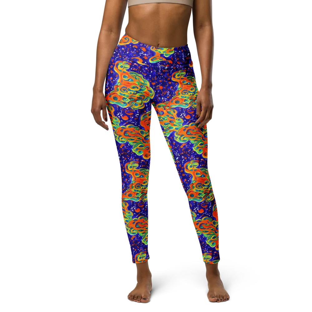 Blue Flame Bloom on Yoga Leggings — Front