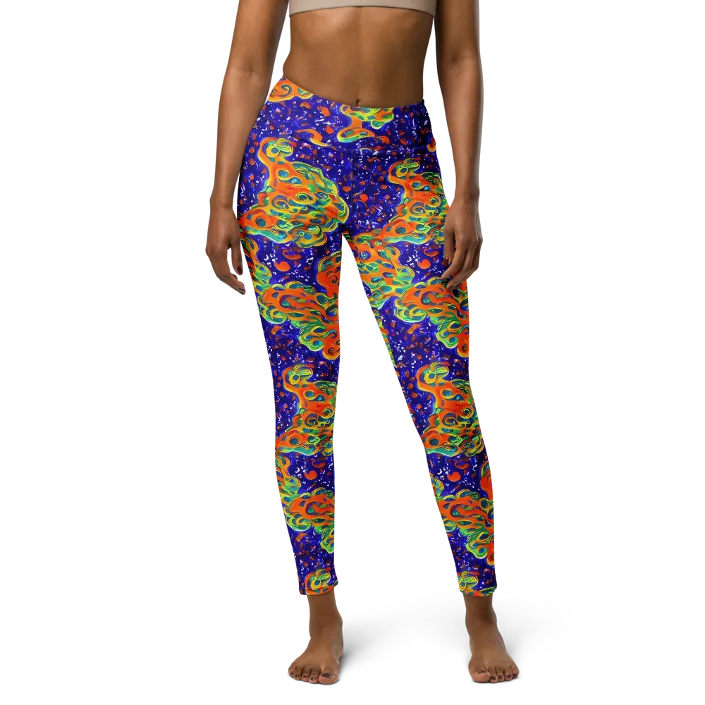 Blue Flame Bloom on Yoga Leggings — Front