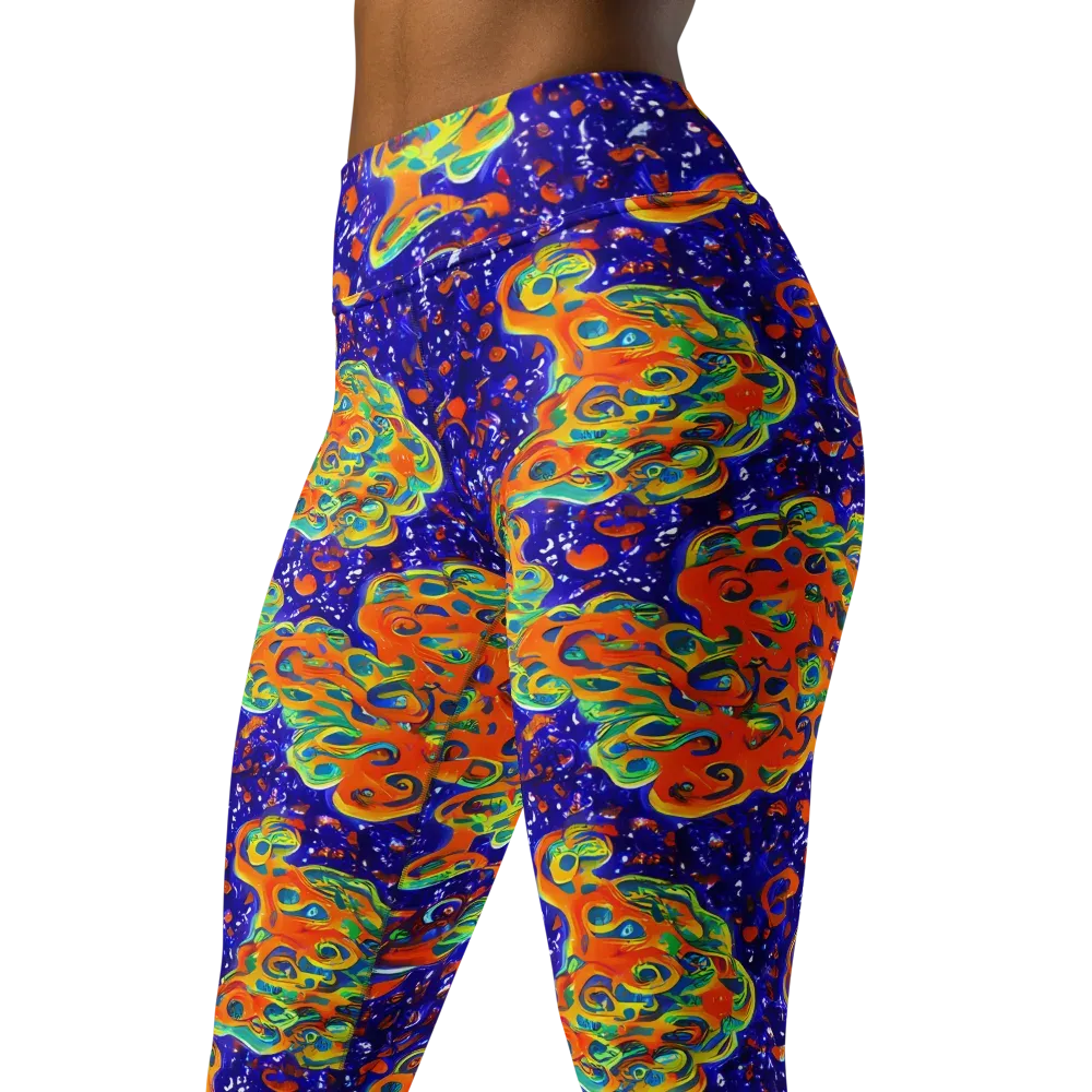 Blue Flame Bloom on Yoga Leggings — Left Front