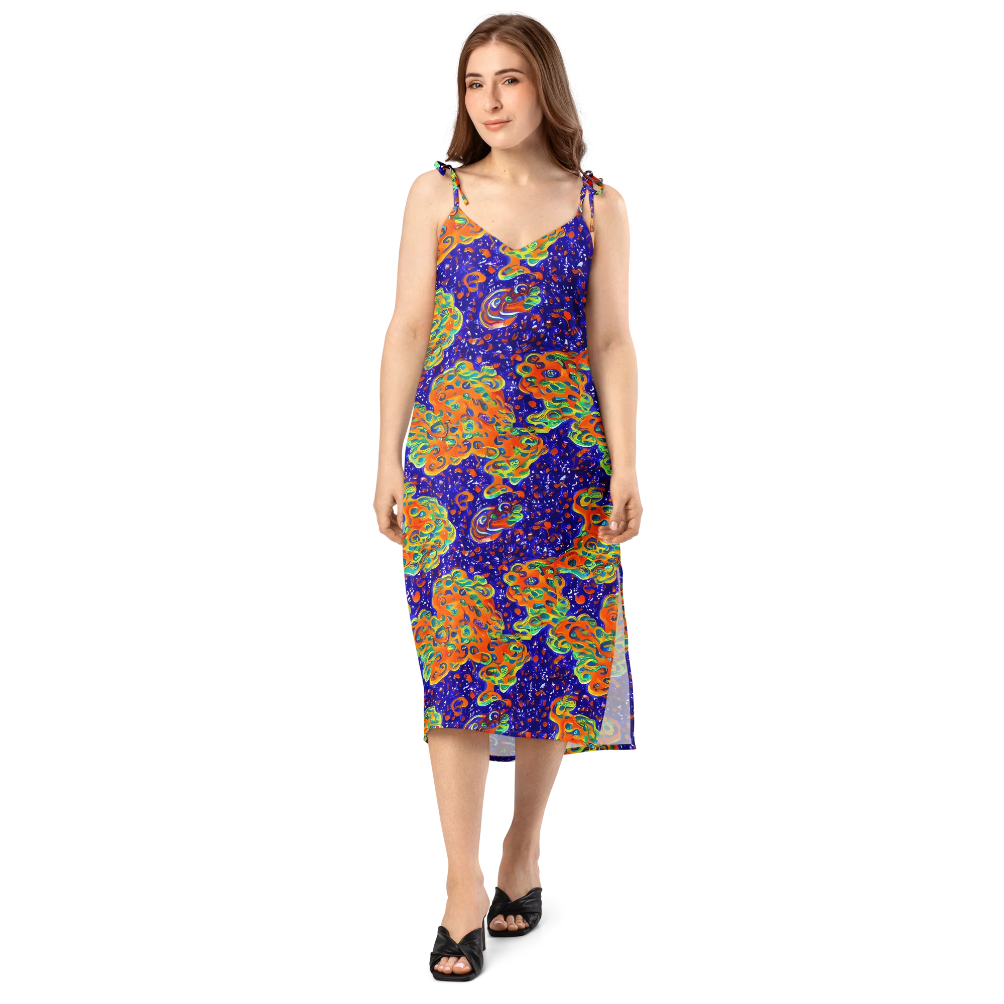 Blue Flame Bloom on Slip Dress — Front