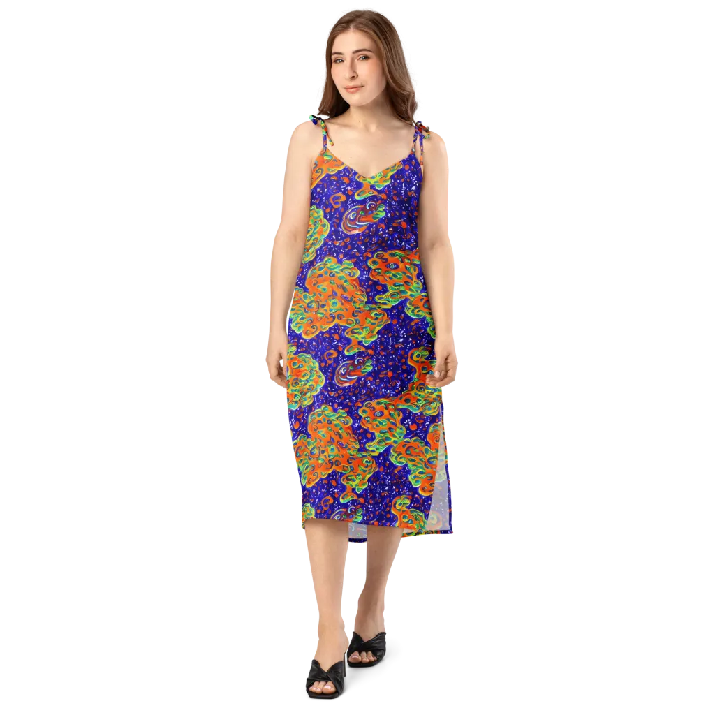 Blue Flame Bloom on Slip Dress — Front