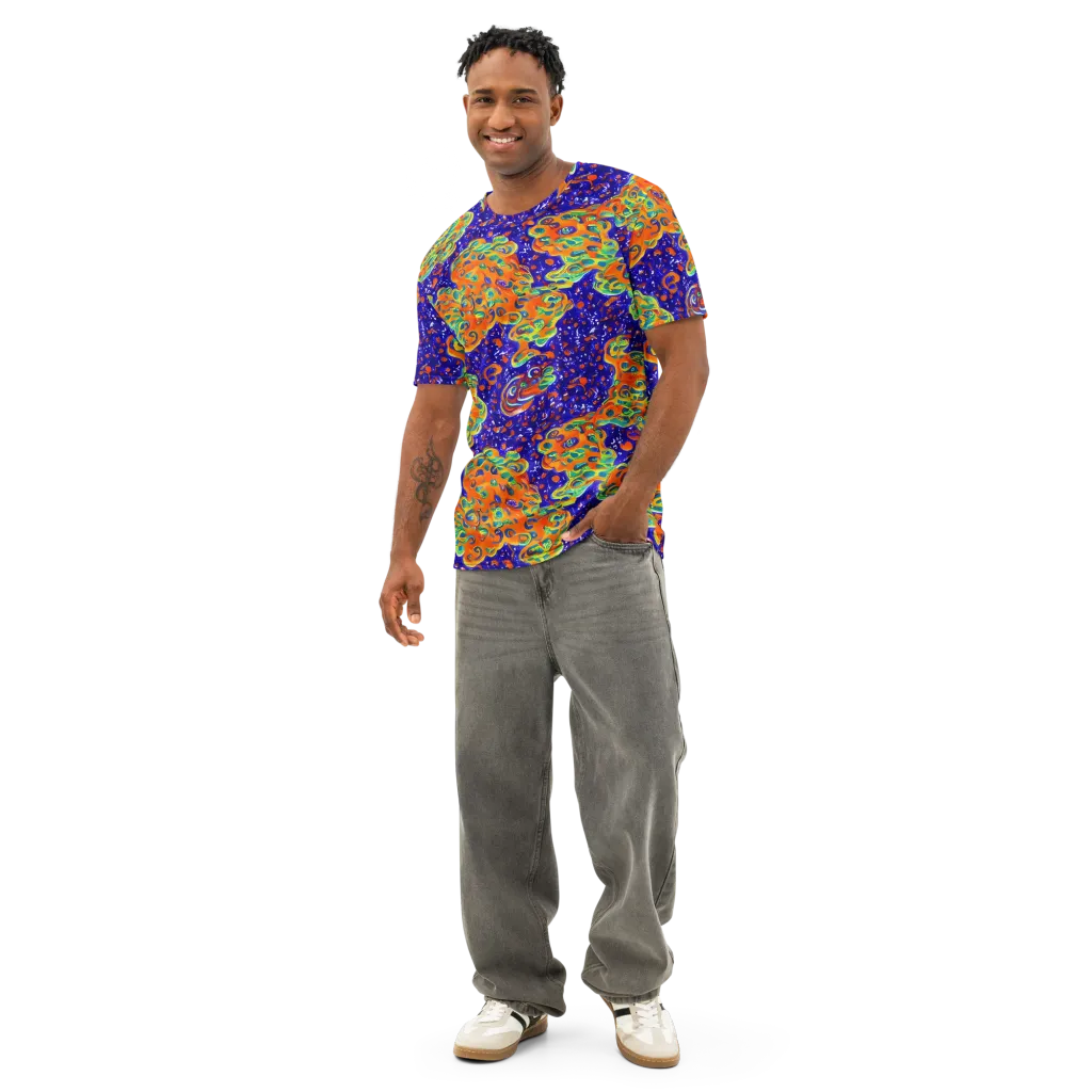 Blue Flame Bloom on Men's Cotton Crew Neck T-Shirt — Front