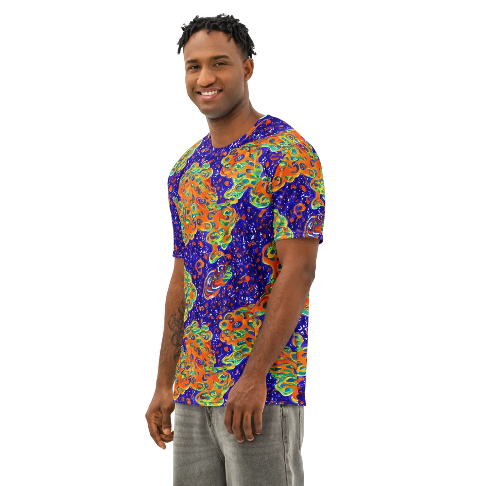 Blue Flame Bloom on Men's Cotton Crew Neck T-Shirt — Left Front