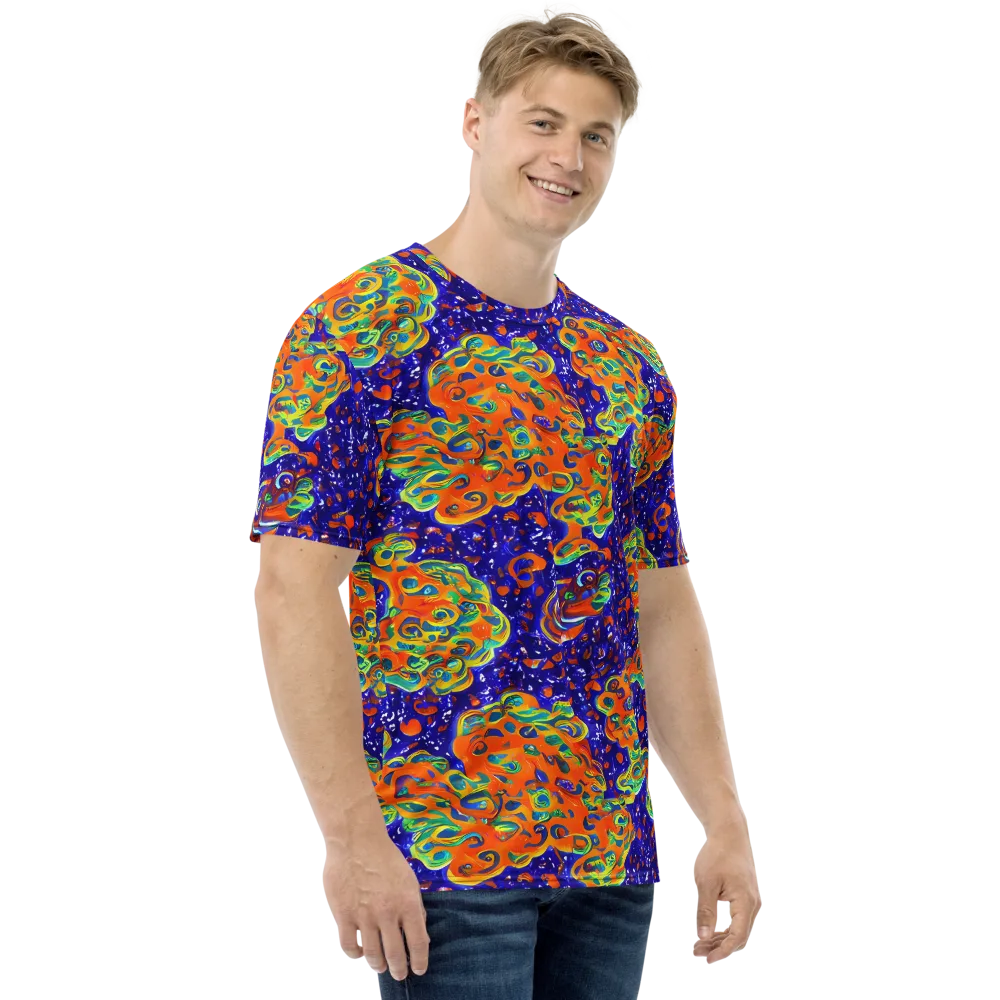Blue Flame Bloom on Men's Crew Neck T-Shirt — Right