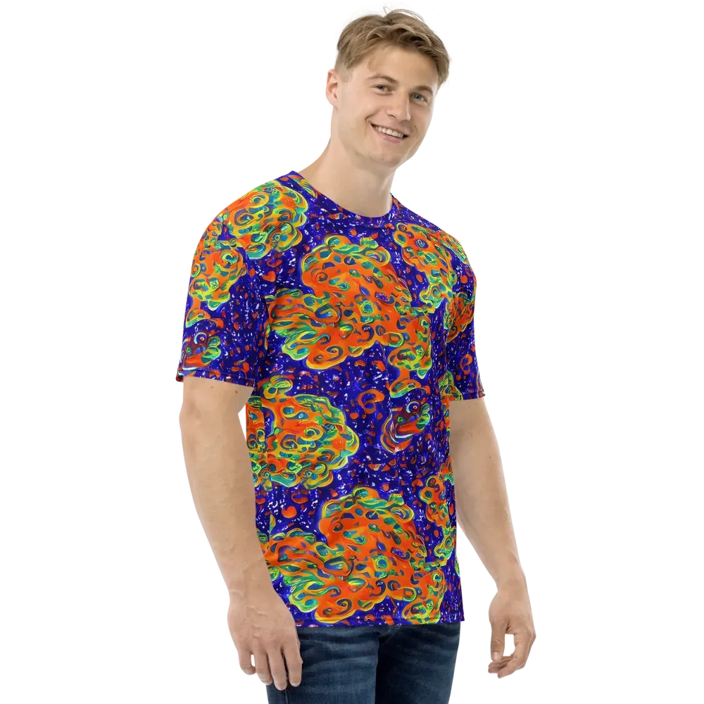 Blue Flame Bloom on Men's Crew Neck T-Shirt — Right