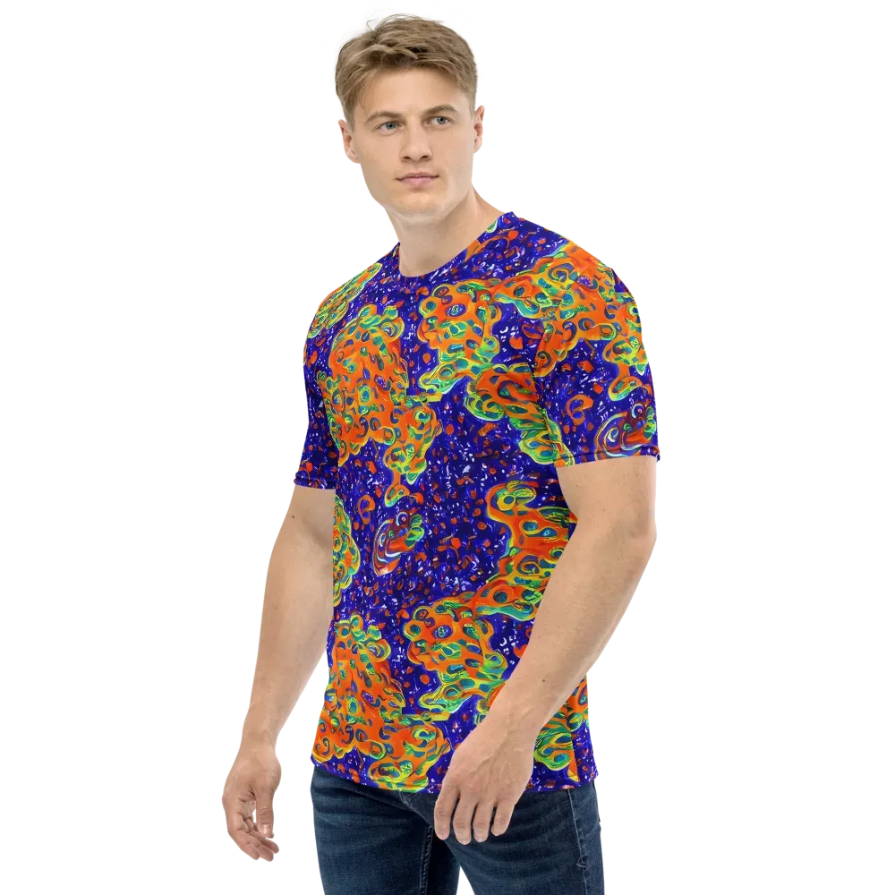 Blue Flame Bloom on Men's Crew Neck T-Shirt — Left