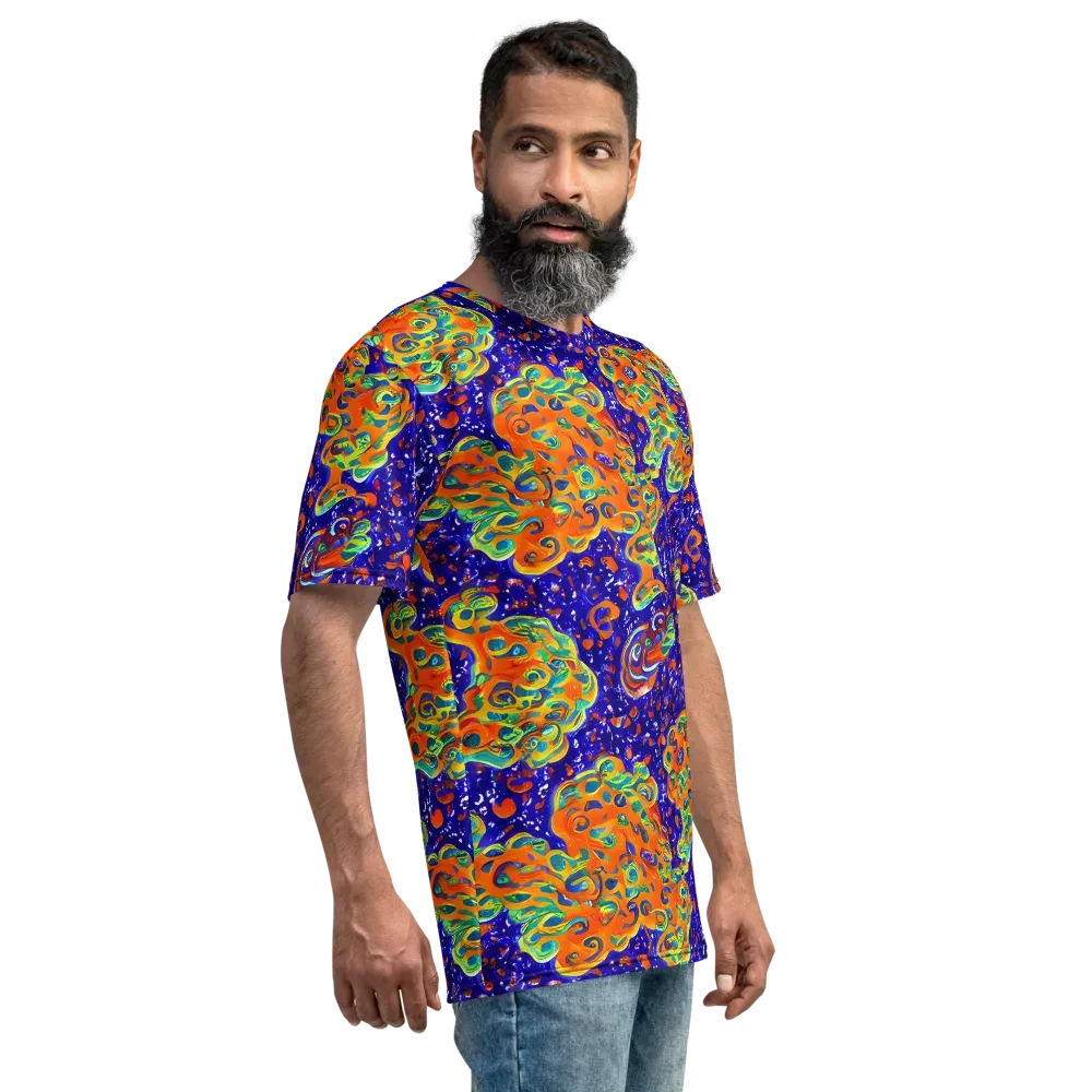 Blue Flame Bloom on Men's Crew Neck T-Shirt — Right