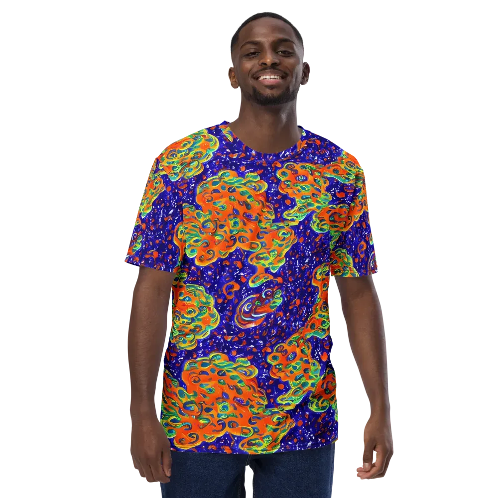 Blue Flame Bloom on Men's Crew Neck T-Shirt — Front