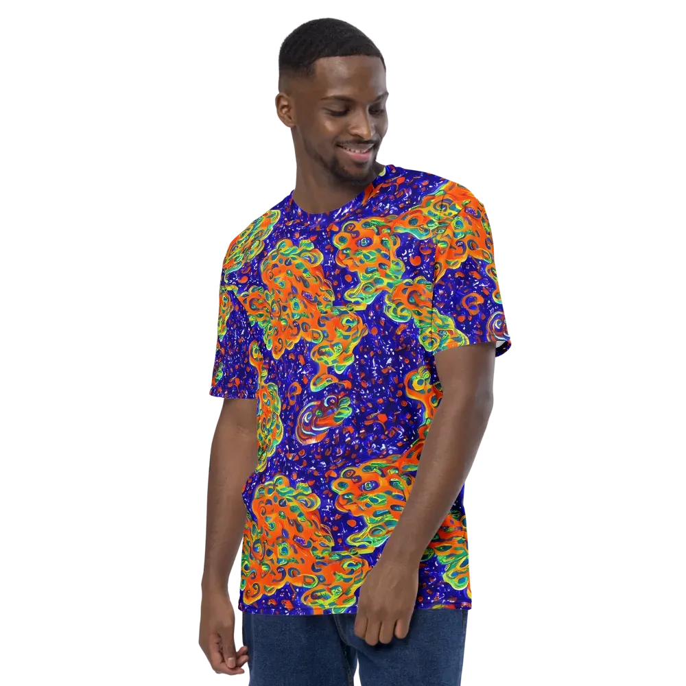 Blue Flame Bloom on Men's Crew Neck T-Shirt — Left